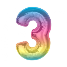  Színes 3-as Rainbow szám fólia lufi 92 cm party kellék