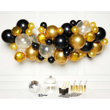 SZÍNES Black Gold léggömb, lufi girland 66 db-os szett party kellék