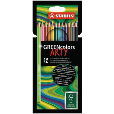  Színes ceruza készlet, hatszögletű, STABILO &quot;GreenColors ARTY&quot;, 12 különböző szín színes ceruza