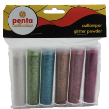 Színes csillámpor 6 x 3,5ml vegyes színek I. dekorációs kellék