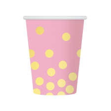 SZÍNES Gold Dots Pink, Pöttyös papír pohár 6 db-os 270 ml party kellék