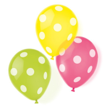 SZÍNES Pöttyös léggömb, lufi 6 db-os 9 inch (22,8 cm) party kellék
