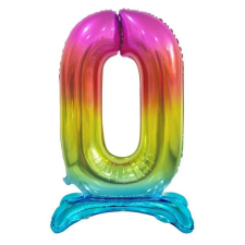  Színes Rainbow 0-ás szám fólia lufi talppal 74 cm party kellék