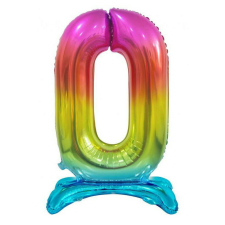 Színes Rainbow 0-ás szám fólia lufi talppal 74 cm party kellék