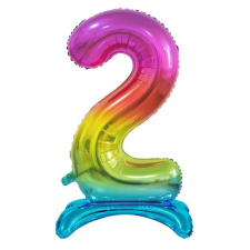  Színes Rainbow 2-es szám fólia lufi talppal 74 cm party kellék