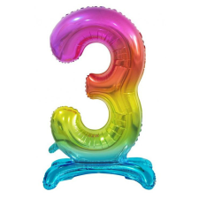Színes Rainbow 3-as szám fólia lufi talppal 74 cm party kellék