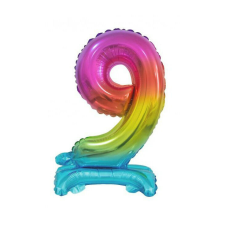  Színes Rainbow mini 9-es szám fólia lufi talppal 38 cm party kellék