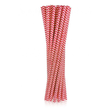 SZÍNES Red Chevron, Piros papír szívószál 24 db-os party kellék
