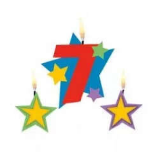 SZÍNES Színes 7-es számgyertya csillagokkal party kellék