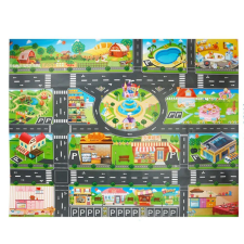 Színes, város mintás játszószőnyeg, 18 útjezlő táblával - 130x100 cm (BBI-7288) játszószőnyeg