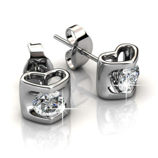 Szív - ékszerdobozos Swarovski kristályos fülbevaló - fehér fülbevaló