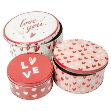  Szív mintás fém doboz szett D20-17-14cm 3db-os dekorációs kellék