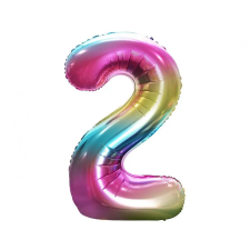  Szivárvány Rainbow 2-es szám fólia lufi 85 cm party kellék