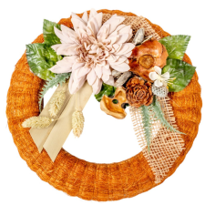  Szizálos széna koszorú selyem ésszárazvirág dízítéssel barna 25cm dekorációs kellék