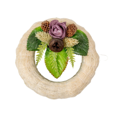  Szizálos széna koszorú szárazvirág díszítéssel fehér 12cm dekorációs kellék