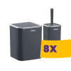  Szögletes fürdőszobai szemetes + WC kefe szett Antracit (Karton - 8 szett)