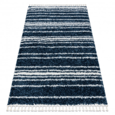 Szőnyeg BERBER UNION 4080 Csík kék / krém Rojt shaggy bozontos 160x220 cm lakástextília