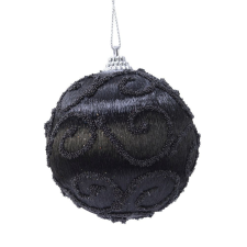  Szövet örvényes habgömb fekete 8cm karácsonyfadísz