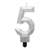 Születésnap Diamond Silver Metallic, ezüst számgyertya, tortagyertya 5-ös