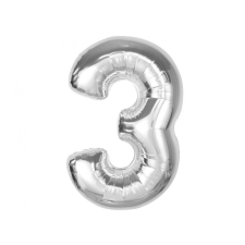 Születésnap Ezüst 3-as Silver szám fólia lufi 92 cm party kellék