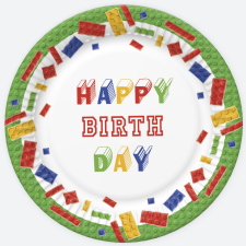Születésnap Happy Birthday Building Blocks papírtányér 8 db-os 18 cm party kellék