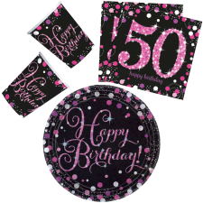 Születésnap Happy Birthday Pink 50 party szett 32 db-os 23 cm-es tányérral party kellék