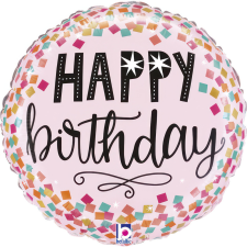 Születésnap Happy Birthday Pink Confetti mini fólia lufi 19 cm (WP) party kellék