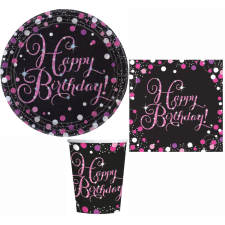 Születésnap Happy Birthday Pink party szett 32 db-os 23 cm-es tányérral party kellék