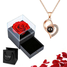  Szürke díszdobozos rózsa – Rosegold szív 100 nyelven szeretlek nyaklánc nyaklánc