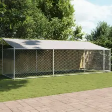  Szürke horganyzott acél kutyaketrec tetővel és ajtókkal 6x2x2 m szállítóbox, fekhely kutyáknak