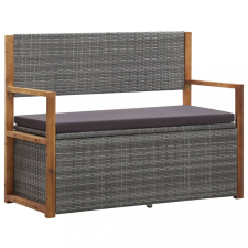  szürke polyrattan és tömör akácfa tárolópad 110 cm kerti bútor