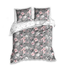  Szürke virágos ágyneműhuzat (140x200+70x90 cm) lakástextília