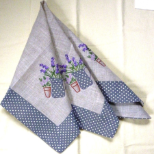Tablecloth LAURA, lenes, hímzett levendula mintás díszterítő, asztalközép, napron lakástextília