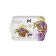 . Tálca, műanyag, szögletes, levendula mintás, 21x14cm konyhai eszköz