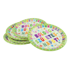 . Tányér, papír, 23 cm, &quot;Boldog születésnapot&quot;, zászlós party kellék