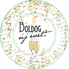 . Tányér, papír, 23 cm, &quot;Boldog Új évet&quot; party kellék