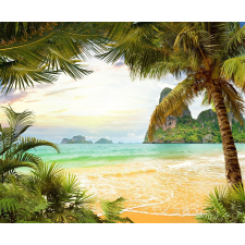  Tapéta Tengerpart, pálmafák, sziklák, 300 x 200 cm tapéta, díszléc és más dekoráció