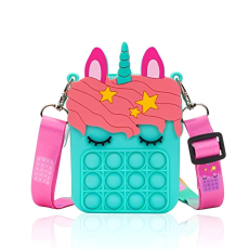  Táska kislányoknak, ZEQAS, Unicorn POP IT modell, kiváló minőségű Push Bubble szilikonból, kék, mérete 8.5x13.5x4CM