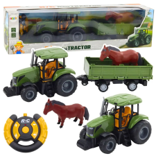 Távirányítós traktor pótkocsival és lófigurával autópálya és játékautó