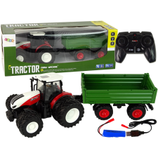 Távirányítós traktor utánfutóval piros zöld távirányítós modell
