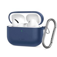 Tech-Protect AirPods Pro 3 szilikon tok, karabinerrel, kék fülhallgató, fejhallgató tok