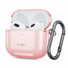 Tech- Protect Flexair Airpods 4 tartó - pink szilikon tok, fém karabinerrel fülhallgató, fejhallgató tok