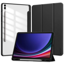 Tech-Protect Samsung Galaxy Tab S9 FE Plus (12.4) SM-X610 / X616B, mappa tok, közepesen ütésálló, érintőceruza tartóval, átlátszó hátlap, Trifold, TP SC Pen Hybrid, fekete tablet tok