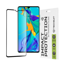 TECHSUIT - 111D teljes burkolat / teljes ragasztós üveg - Huawei P30 - fekete (KF235592) mobiltelefon kellék