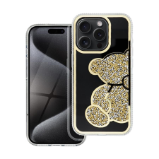 Teddy Bear iPhone 14 Pro csillogó köves tok, arany tok és táska