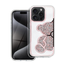 Teddy Bear iPhone 15 Pro csillogó köves tok, rózsaszín tok és táska