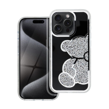 Teddy Bear iPhone 15 Pro Max csillogó köves tok, ezüst tok és táska
