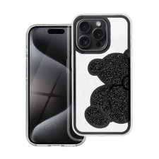Teddy Bear iPhone 16 Pro csillogó köves tok, fekete tok és táska