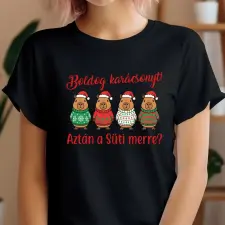 TeeInBlue Capybara mintás karácsonyi póló egyedi felirattal Fekete póló / fekete / M ajándéktárgy