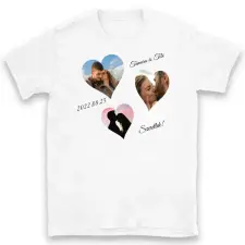 TeeInBlue Egyedi fényképes póló Valentin napra 3 képpel Póló / fehér / 2XL ajándéktárgy